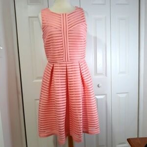Madison Leigh Party Dress Sleeveless Lined Pink Coral Pleated Dress Size…
